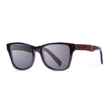 Shiny black frame, ELM burk & gold line arm with grey lens