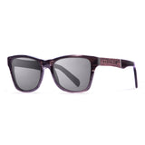 Shiny brown & stripped frame, ELM burl & gold line arm with grey lens