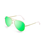 Gold metal frame with space green flat lens