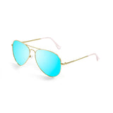 Gold metal frame with space blue flat lens