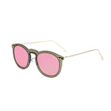 Pink lens with transparent brown frame and metal gold temple