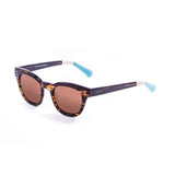 Frame brown with brown lens with blue and white in the arms